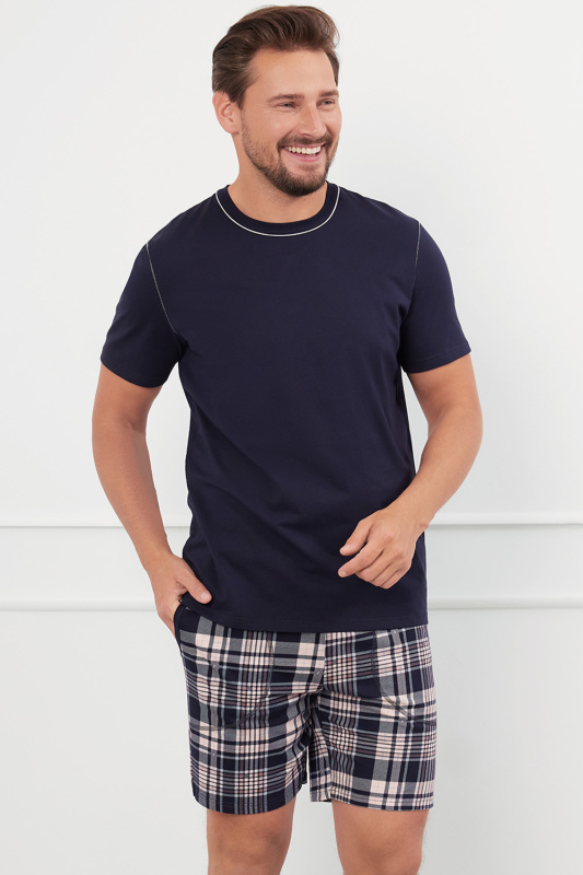 Pánské pyžamo Italian Fashion Edwin kr.r. kr.sp. Barva: Modrá - tmavě, Velikost: 2XL