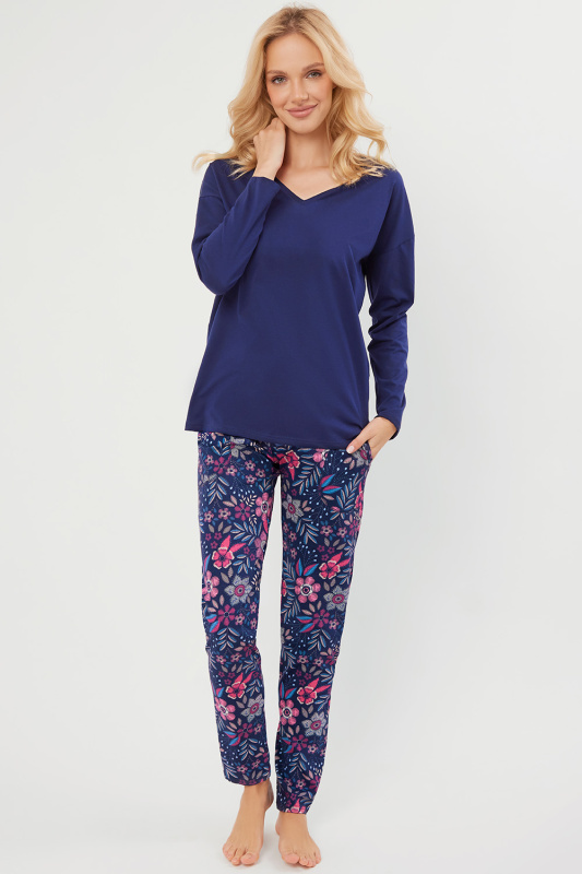 Dámské pyžamo Italian Fashion Folk dlouhý rukáv Barva: Modrá - tmavě, Velikost: 3XL