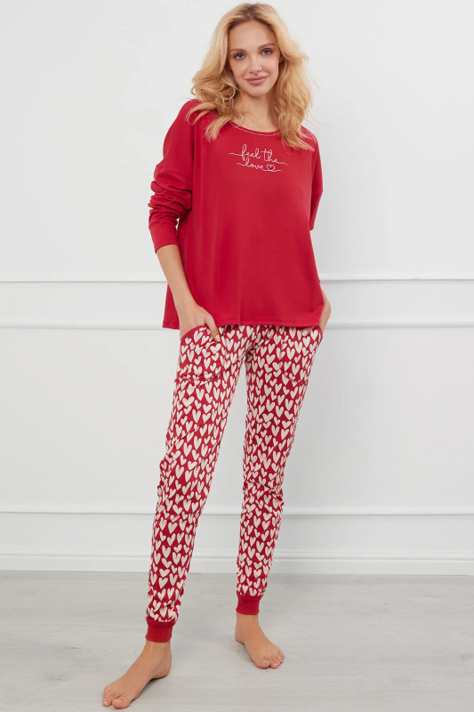Dámské pyžamo Italian Fashion Evora dł.r. dł.sp. Barva: Červená, Velikost: XL