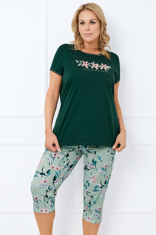 Dámské pyžamo Italian Fashion Florisa kr.r. sp.3/4 Barva: Zelená, Velikost: 2XL