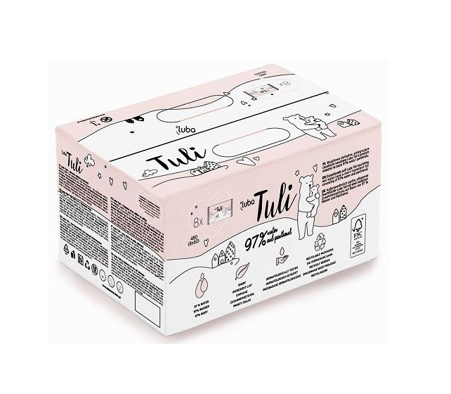 LUBA Tuli BIG PACK dětské vlhčené ubrousky s 97 % vody a panthenolem, 8x60 ks