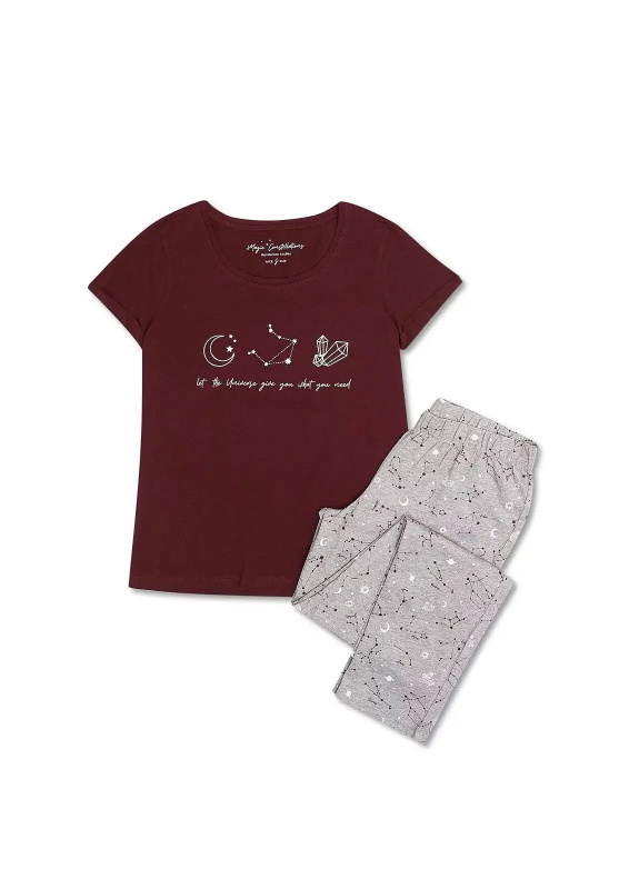 Dámské pyžamo Horoscope 40115-93X Bordó / šedá - Henderson Ladies bordo s šedou S