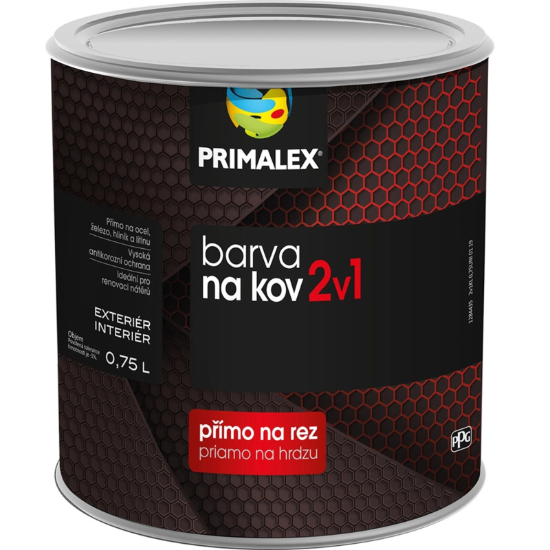 Primalex Syntetická barva na kov 2v1 šedá tmavá, 0,75 l