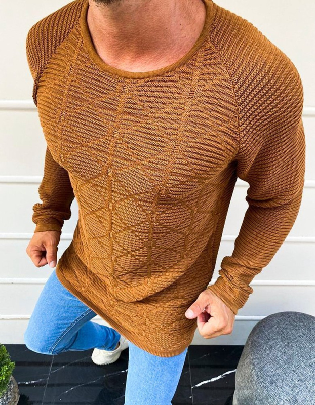 Pánský svetr, navlečený přes hlavu, camel WX1597 XL