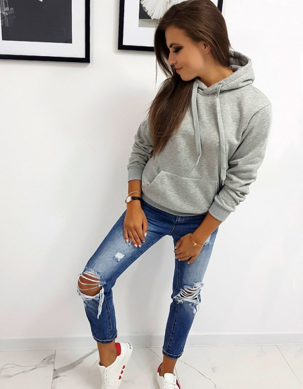 Šedá dámská mikina BASIC s kapucí BY0155 L