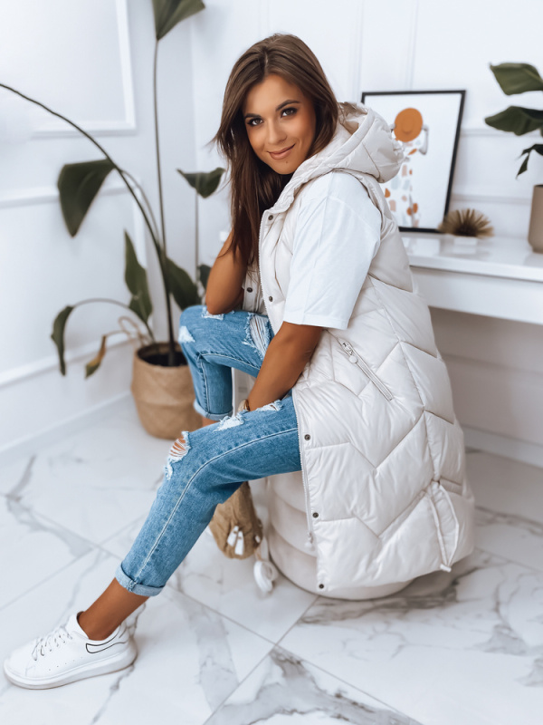 Černá dámská dlouhá prošívaná vesta s kapucí Dstreet TY2832 Barva: Bílá, Velikost: L