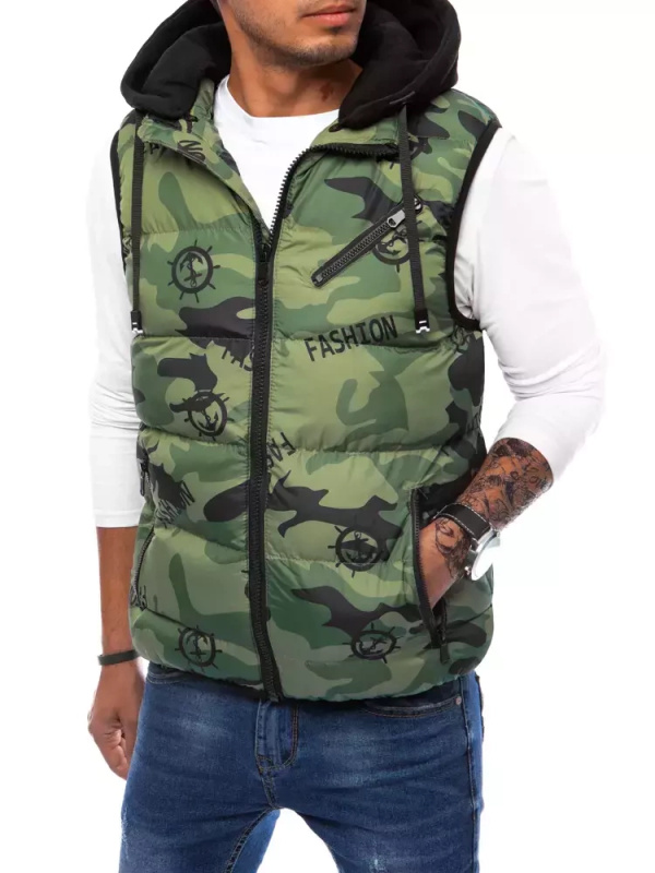 Pánská prošívaná vesta s kapucí se vzorem camo Dstreet TX4106 Barva: Modrá, Velikost: M