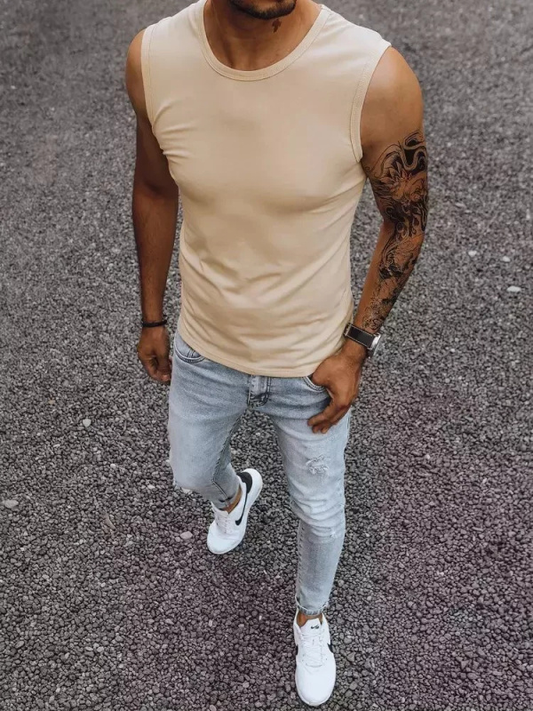 Pánské jednobarevné tílko béžové Dstreet RX4918 XL