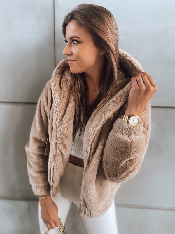 Šedá dámská prošívaná zimní bunda s kapucí Dstreet TY2972 Barva: Hnědá, Velikost: S