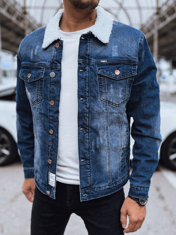 Černá pánská džínová zateplená bunda trucker s koženým límcem Dstreet TX4230 Barva: Černá, Velikost: L