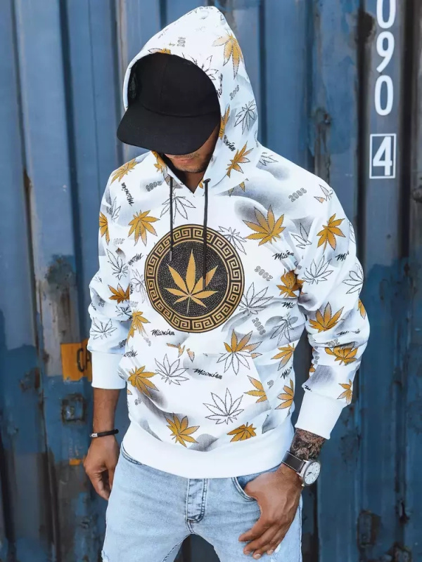 Bílá pánská mikina s kapucí a potiskem Dstreet BX5317 Barva: Bílá, Velikost: M