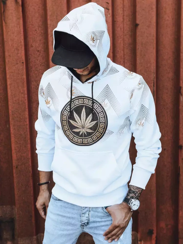 Bílá pánská mikina s kapucí a potiskem Dstreet BX5315 Barva: Bílá, Velikost: XXL