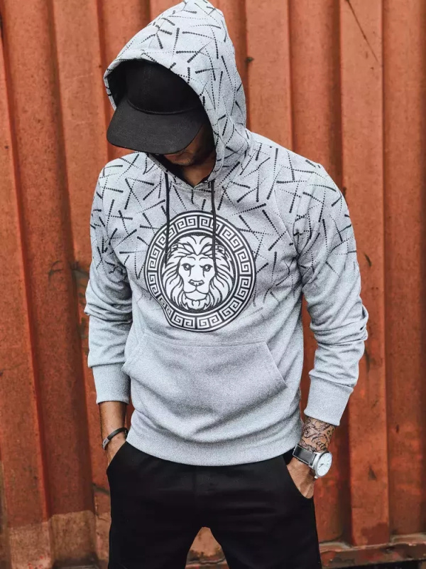 Šedá pánská mikina s kapucí a potiskem Dstreet BX5314 Barva: Šedá - světle, Velikost: XL