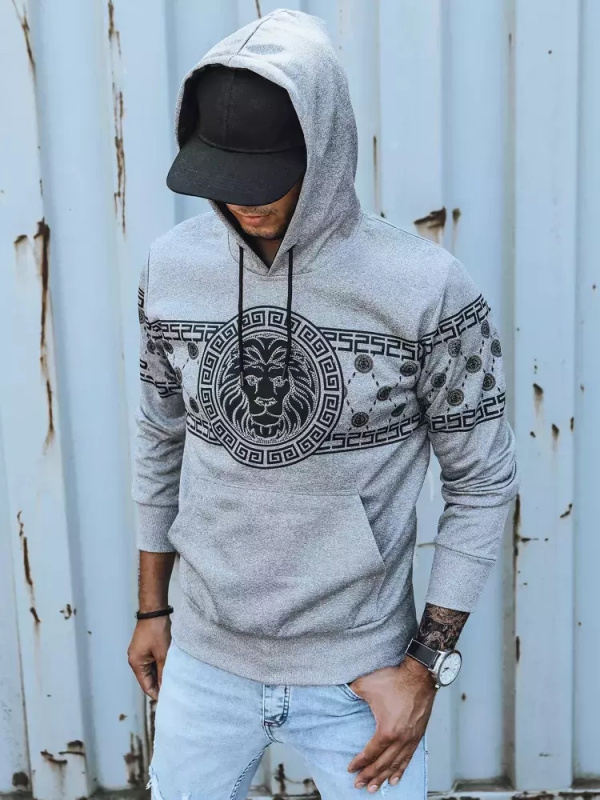 Šedá pánská mikina s kapucí a potiskem Dstreet BX5309 Barva: Šedá - světle, Velikost: L