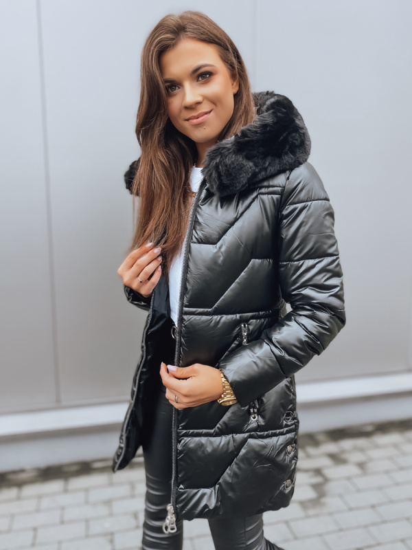 Černá dámská prošívaná zimní bunda s kapucí Dstreet TY3065 Barva: Černá, Velikost: XL