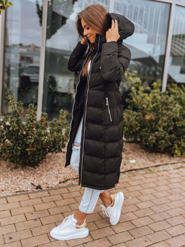 Černá dámská dlouhá prošívaná zimní bunda s kapucí Dstreet TY3093 Barva: Černá, Velikost: L