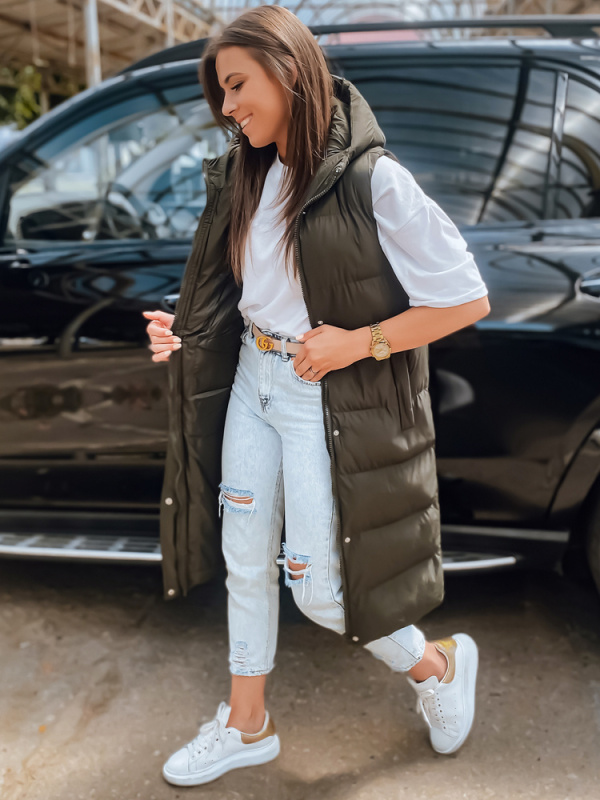 Černá dámská dlouhá prošívaná vesta s kapucí Dstreet TY3030 Barva: Zelená, Velikost: XL