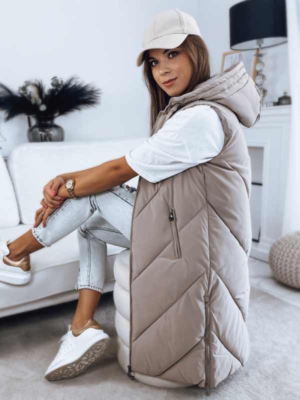 Dámská prošívaná vesta ZIPIS béžová Dstreet TY3216 M