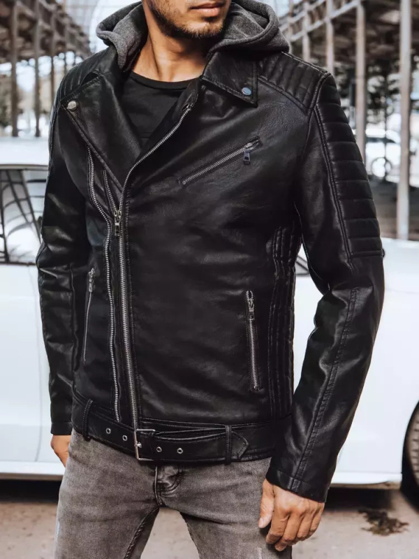 Černá pánská koženková bunda biker Dstreet TX4244 Barva: Černá, Velikost: XL