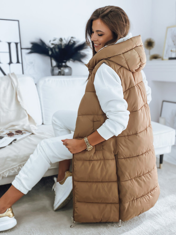 Dámská dlouhá prošívaná vesta s kapucí MARIET černá Dstreet TY3157 Barva: Hnědá, Velikost: XXL