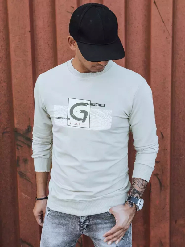 Pánská mikina s potiskem černá Dstreet BX5369 Barva: Béžová, Velikost: M