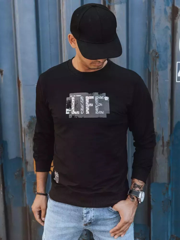 Pánská mikina s potiskem černá Dstreet BX5360 Barva: Černá, Velikost: M