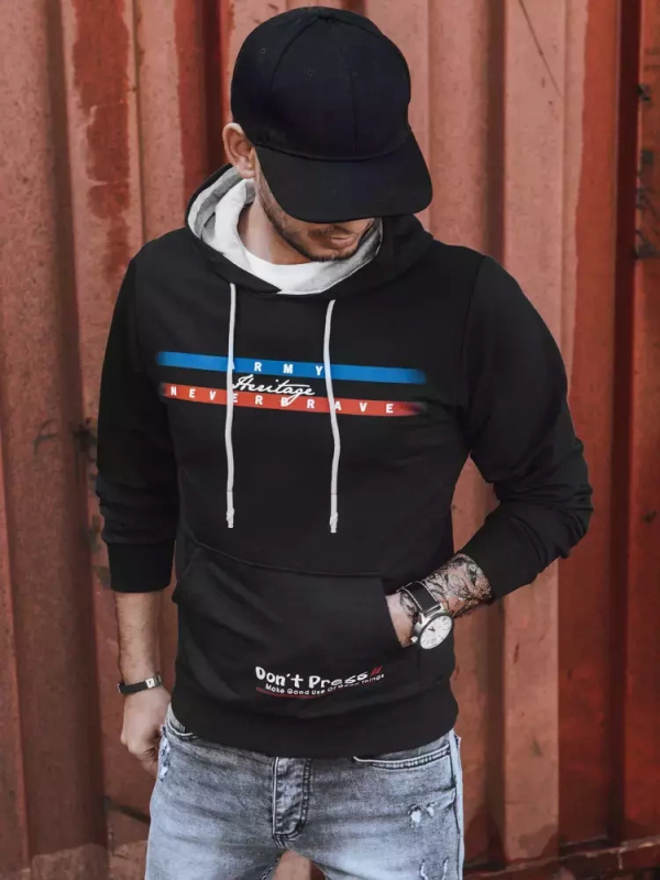 Pánská mikina s potiskem černá Dstreet BX5386 Barva: Černá, Velikost: XL