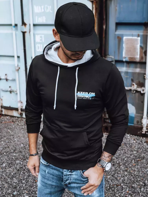 Pánská mikina s potiskem černá Dstreet BX5382 Barva: Černá, Velikost: L