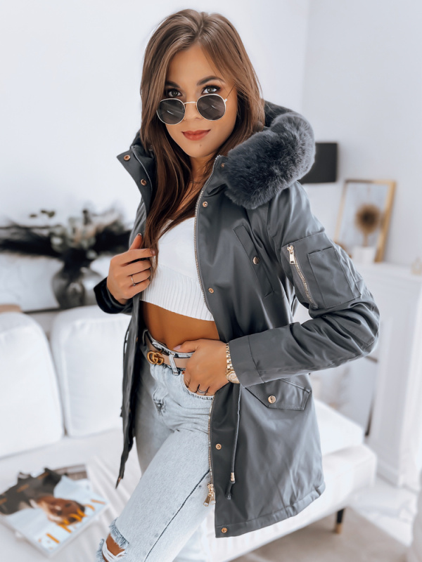 Dámská bunda ERISS béžová Dstreet TY2088 Barva: Šedá - tmavě, Velikost: XXL