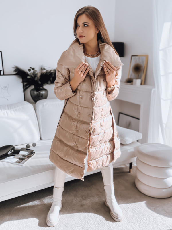 Dlouhá dámská bunda bez kapuce LONDON PREMIUM béžová Dstreet TY3162 Barva: Hnědá, Velikost: XL
