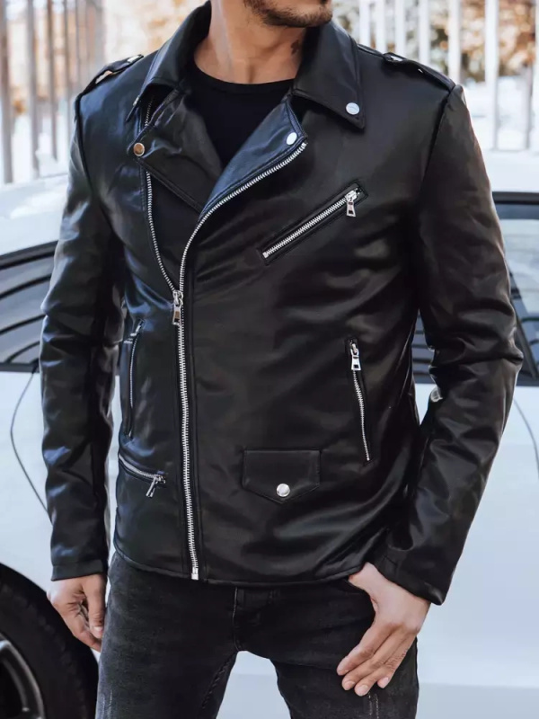 Černá pánská koženková bunda biker Dstreet TX4276 Barva: Černá, Velikost: L