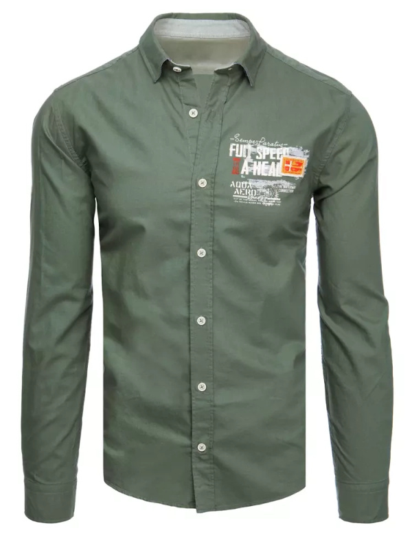 Pánská košile zelená barva Dstreet DX2277 Barva: Zelená, Velikost: L