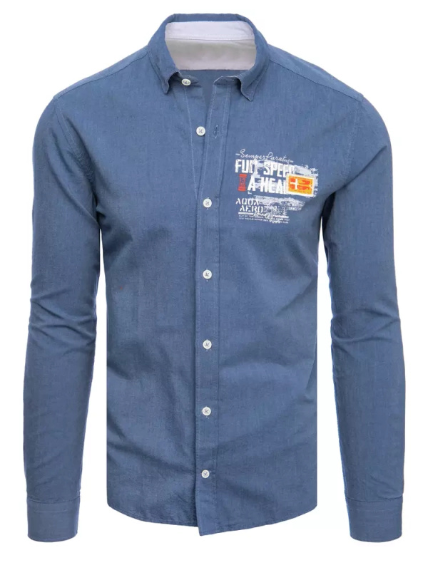 Pánská košile zelená barva Dstreet DX2277 Barva: Modrá - světle, Velikost: XXL