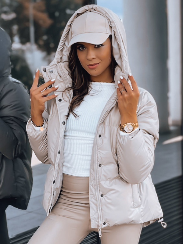 Dámská kožená bunda COLLAR béžová Dstreet TY3763 Velikost: L