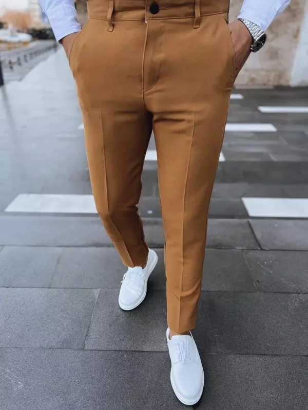 Jednobarevné velbloudí chino kalhoty Dstreet UX3974 pro muže s32