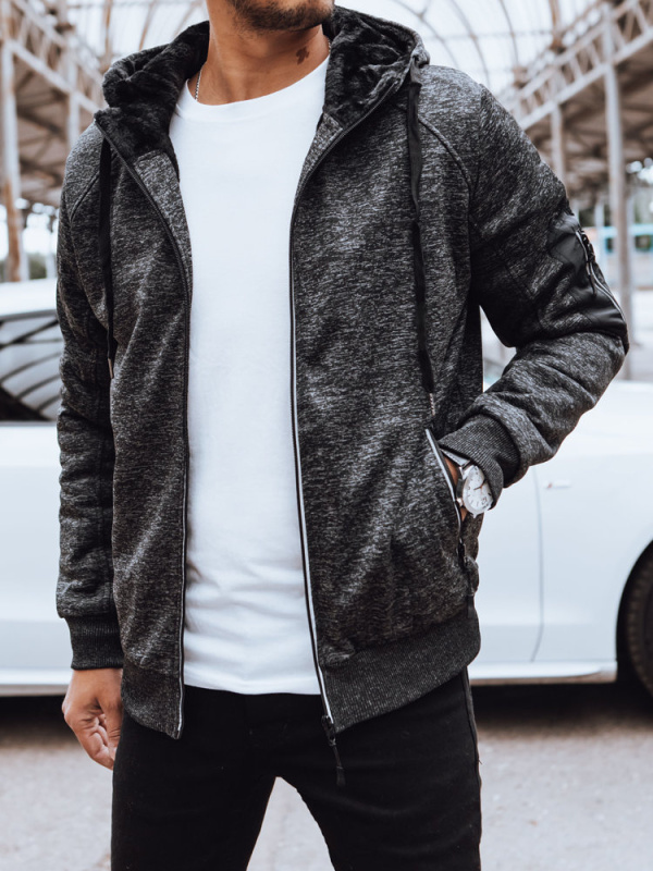 Pánská mikina na zip Barva tmavě šedá DSTREET BX5626 Barva: Šedá - tmavě, Velikost: XL
