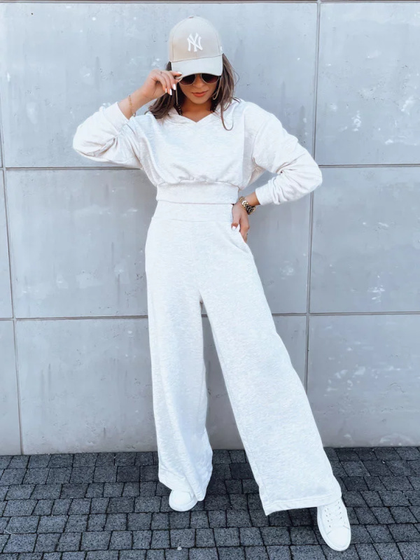 Dámský set širokých kalhot a mikiny MINALIA béžové Dstreet AY0917 Velikost: Univerzální