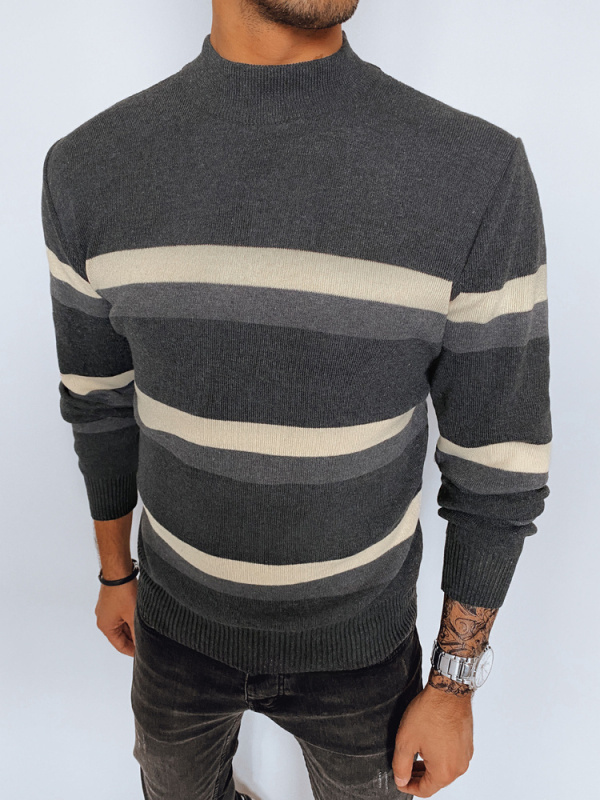Pánský pruhovaný svetr Barva tmavě modrá DSTREET WX2126 Barva: Šedá - tmavě, Velikost: 2XL/3XL