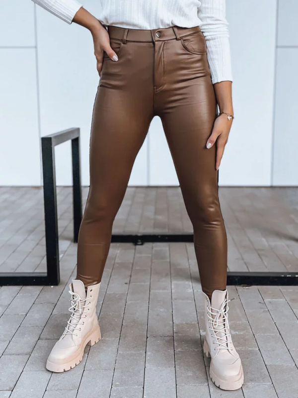 Dámské kožené kalhoty TOURMALIN, tmavě hnědé, Dstreet UY1718 XL