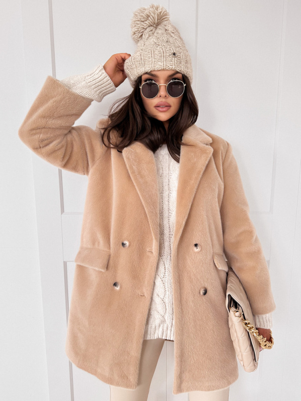 Dámský kabát z alpaky SERENITY světle béžový Dstreet TY3886 Velikost: S