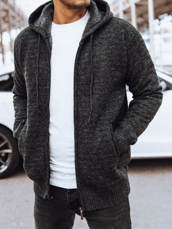 Pánský svetr cardigan Barva tmavě šedá DSTREET WX2155 Barva: Šedá - tmavě, Velikost: 3XL