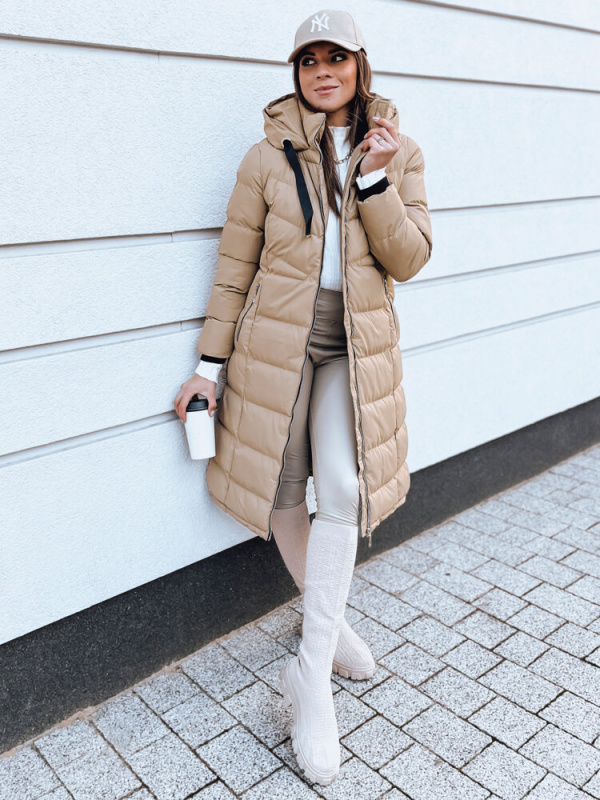 Černá dámská dlouhá prošívaná zimní bunda s kapucí Dstreet TY3093 Barva: Béžová, Velikost: L