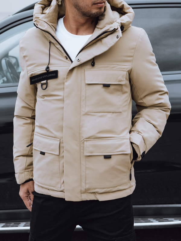 Pánská zimní bunda s kapucí béžová Dstreet TX4776 XXL / 56