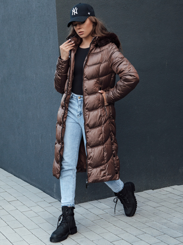 Dámská prošívaná bunda s kapucí CRYSTAL Dstreet TY4488 Barva: Hnědá, Velikost: XL