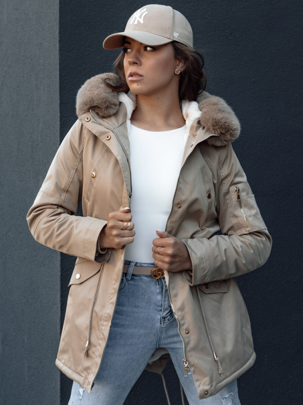 Dámská zimní parka s kožešinou ERISS béžová Dstreet TY4532 Velikost: XL