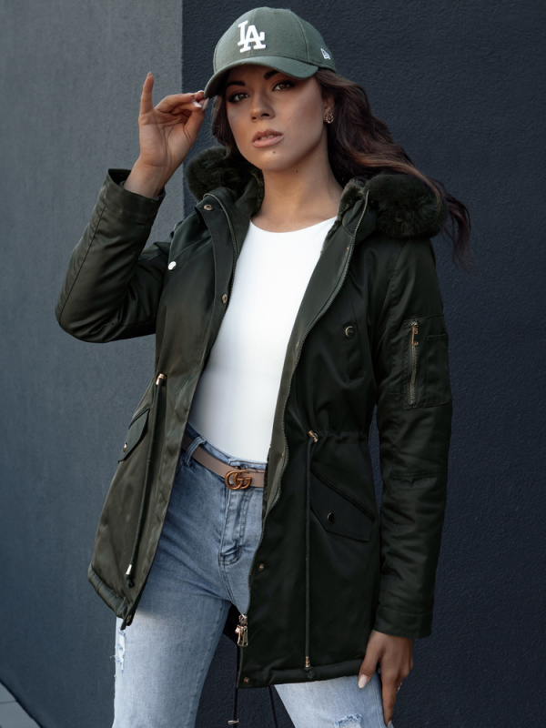 Zimní dámská parka s kožešinou ERISS zelená Dstreet TY4534 Velikost: XXL