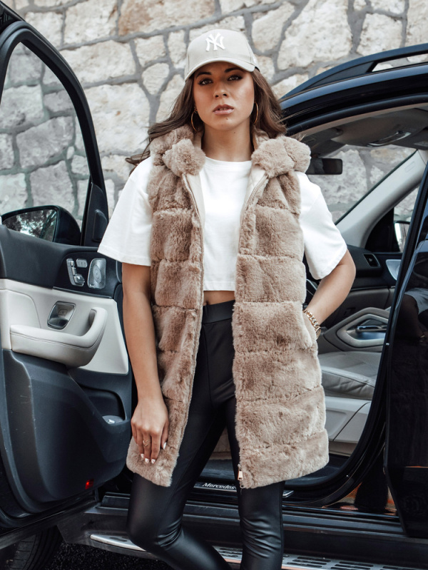 Dámská kožešinová vesta ASHTON velbloudí Dstreet TY4544 XXL