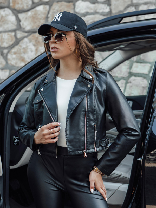 Dámská kožená bunda krátká ramoneska přechodová BARBADOS černá Dstreet TY4549 L