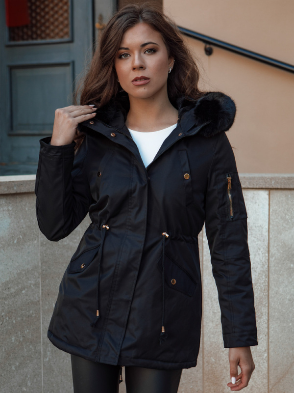 Dámská zimní parka s kožešinou ERISS černá Dstreet TY4551 Velikost: XL