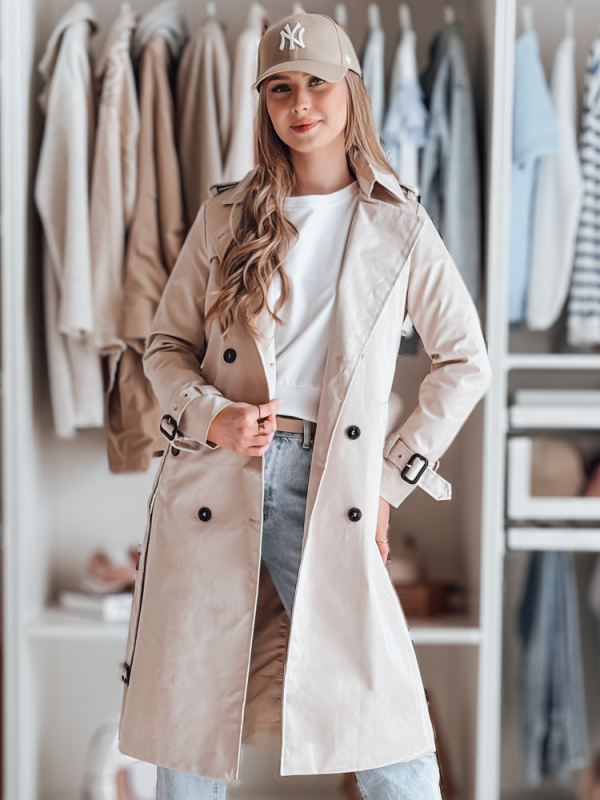 Dámský kabát s páskem SLIMFOTA Dstreet NY0745 Barva: Bílá, Velikost: XL